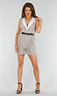 Taupe Mouwloze Playsuit met Contrasterende Revers en Riem