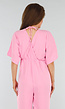 Roze Jumpsuit met V-Hals, Wijde Pijpen en Open Rug