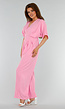 Roze Jumpsuit met V-Hals, Wijde Pijpen en Open Rug