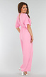 Roze Jumpsuit met V-Hals, Wijde Pijpen en Open Rug