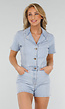 Lichtblauwe Denim Playsuit met Reverskraag en Knoopsluiting