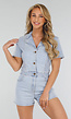 Lichtblauwe Denim Playsuit met Reverskraag en Knoopsluiting