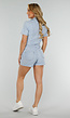 Lichtblauwe Denim Playsuit met Reverskraag en Knoopsluiting