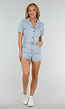 Lichtblauwe Denim Playsuit met Reverskraag en Knoopsluiting