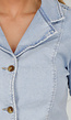 Lichtblauwe Denim Playsuit met Reverskraag en Knoopsluiting