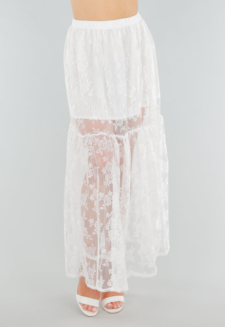 High Waist Witte Maxi Rok van Kant met Onderrok