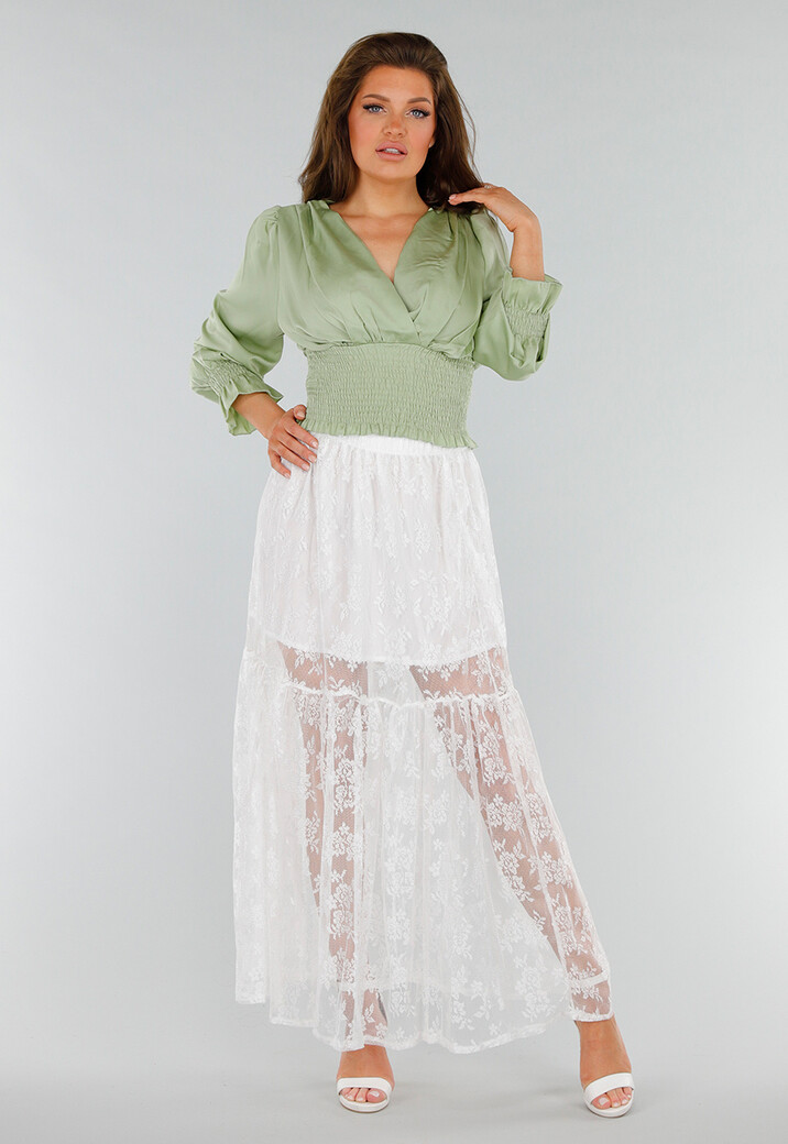 High Waist Witte Maxi Rok van Kant met Onderrok