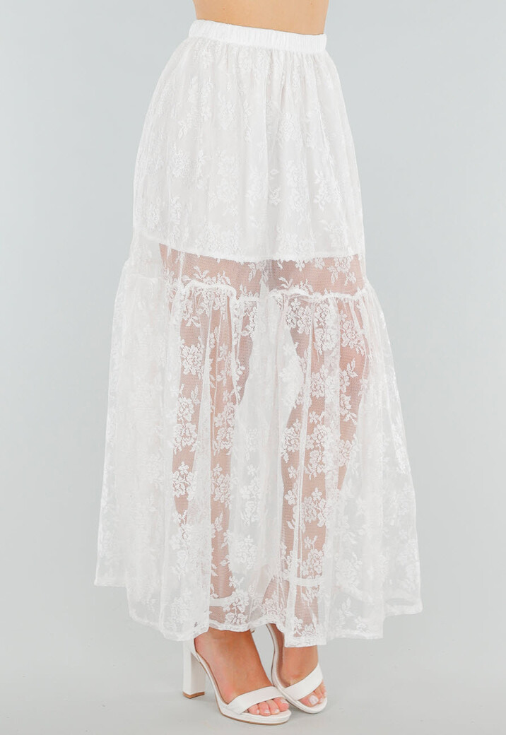 High Waist Witte Maxi Rok van Kant met Onderrok