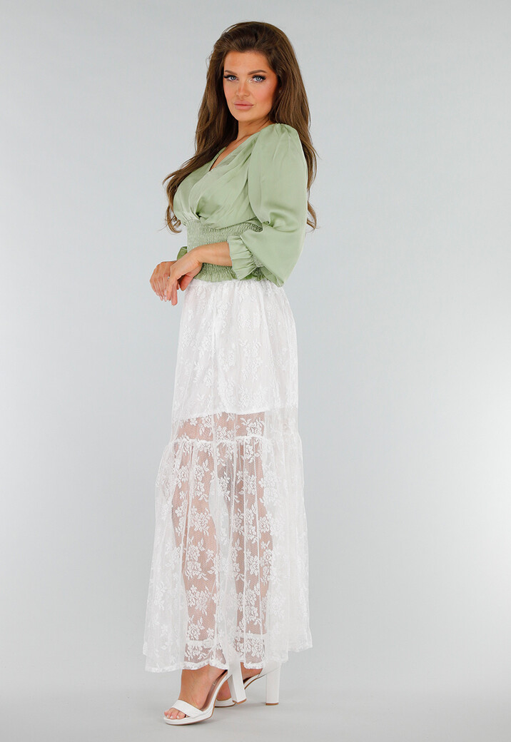 High Waist Witte Maxi Rok van Kant met Onderrok
