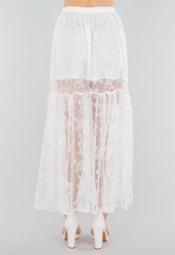 High Waist Witte Maxi Rok van Kant met Onderrok