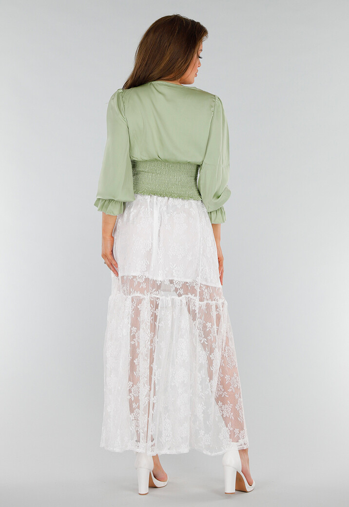 High Waist Witte Maxi Rok van Kant met Onderrok