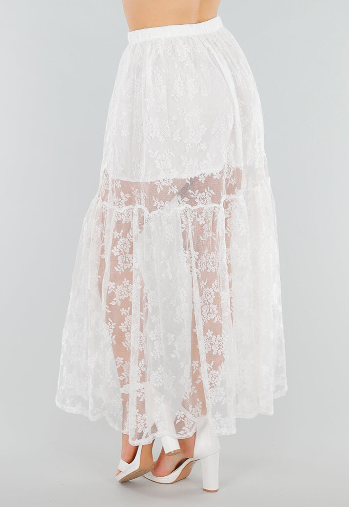High Waist Witte Maxi Rok van Kant met Onderrok