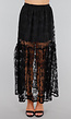 Zwarte Maxi Rok van Kant met Transparant Bloemenpatroon