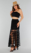 Zwarte Maxi Rok van Kant met Transparant Bloemenpatroon