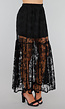 Zwarte Maxi Rok van Kant met Transparant Bloemenpatroon