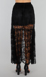 Zwarte Maxi Rok van Kant met Transparant Bloemenpatroon