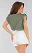 Khaki Linnenlook Mouwloos Shirt met Ruffles en V-Hals