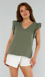 Khaki Linnenlook Mouwloos Shirt met Ruffles en V-Hals