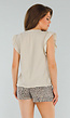 Beige Linnenlook Top met V-Hals en Ruches aan de Mouwen
