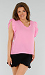 Roze Top met Ruffle Mouwen en Linnenlook