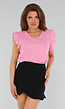 Roze Top met Ruffle Mouwen en Linnenlook