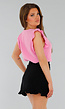 Roze Top met Ruffle Mouwen en Linnenlook