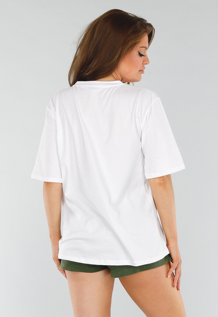 Wit Oversized T-Shirt met Minimal Opdruk en Stretch