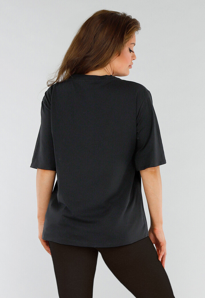 Zwart Oversized T-Shirt met Minimalistische Opdruk