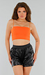 Feloranje Cropped Top met Spaghettibandjes en Dubbele Laag