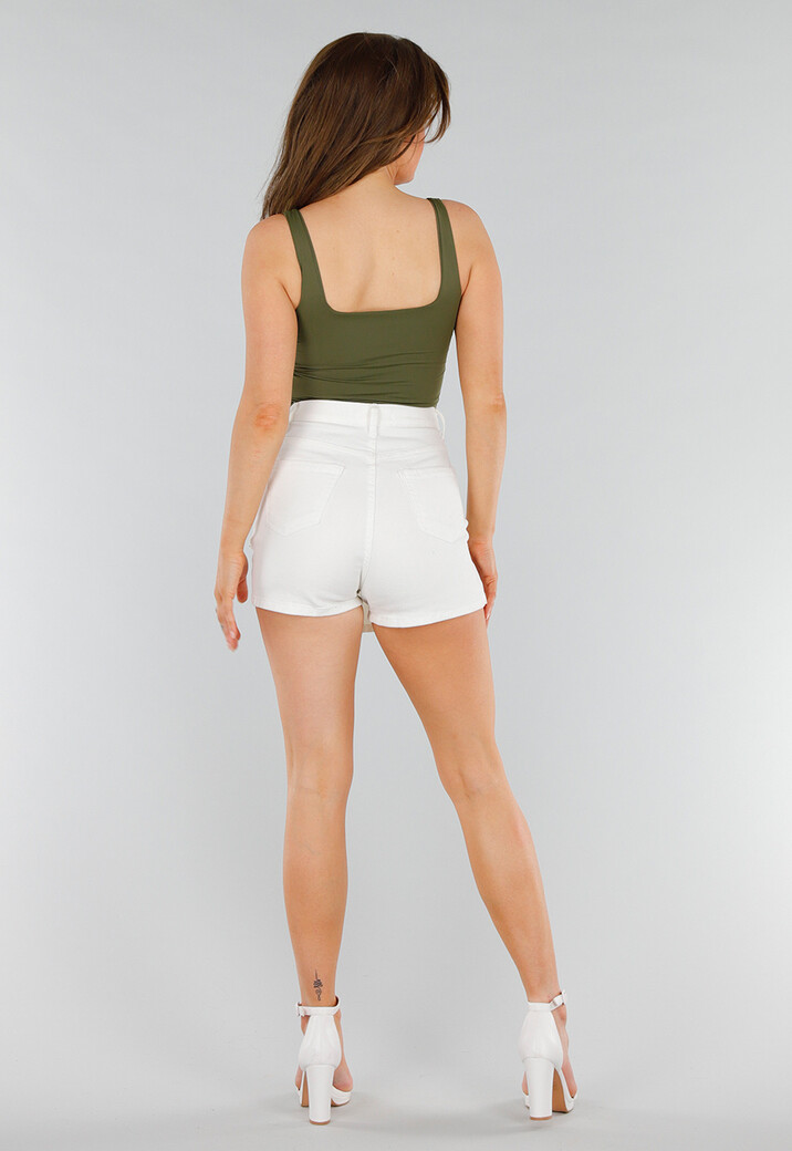 Groene Slim Fit Top met Vierkante Hals en Brede Bandjes