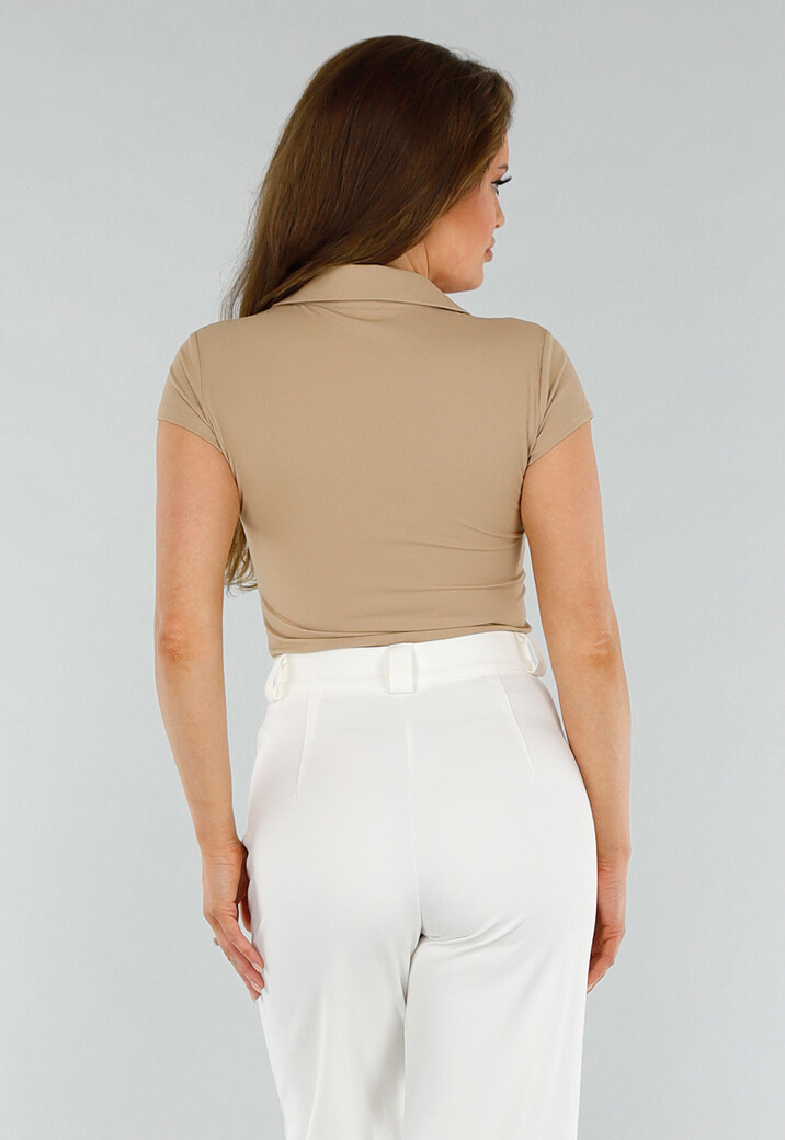Beige Polo met Stretch en Structuur