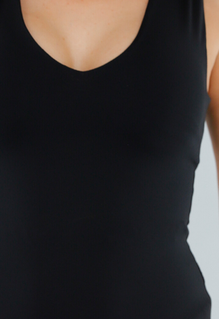 Zwarte Slim Fit Mouwloze Top met Diepe V-Hals