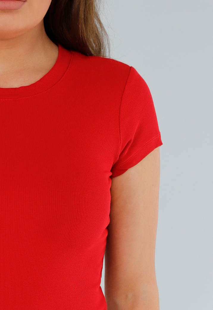 Rood Slim Fit T-Shirt met Ronde Hals en Korte Mouwen