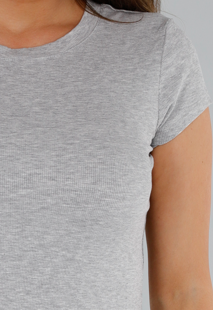 Grijs Stretch T-Shirt met Korte mouwen en Stretch