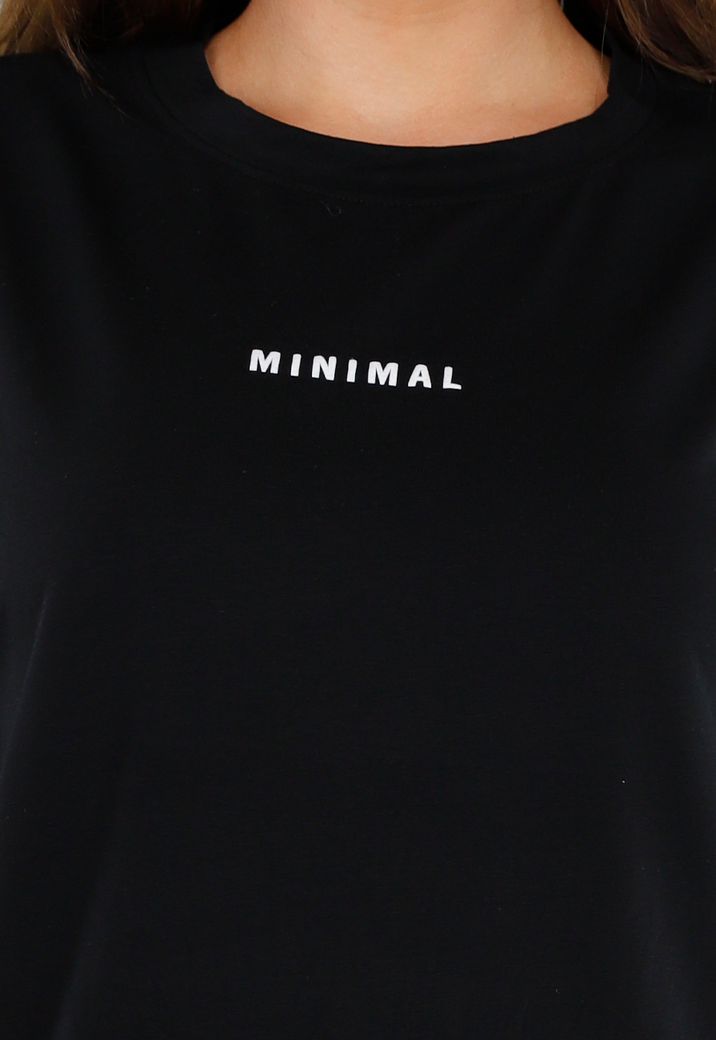 Zwart Oversized T-Shirt met Minimalistische Opdruk