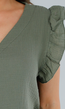 Khaki Linnenlook Mouwloos Shirt met Ruffles en V-Hals