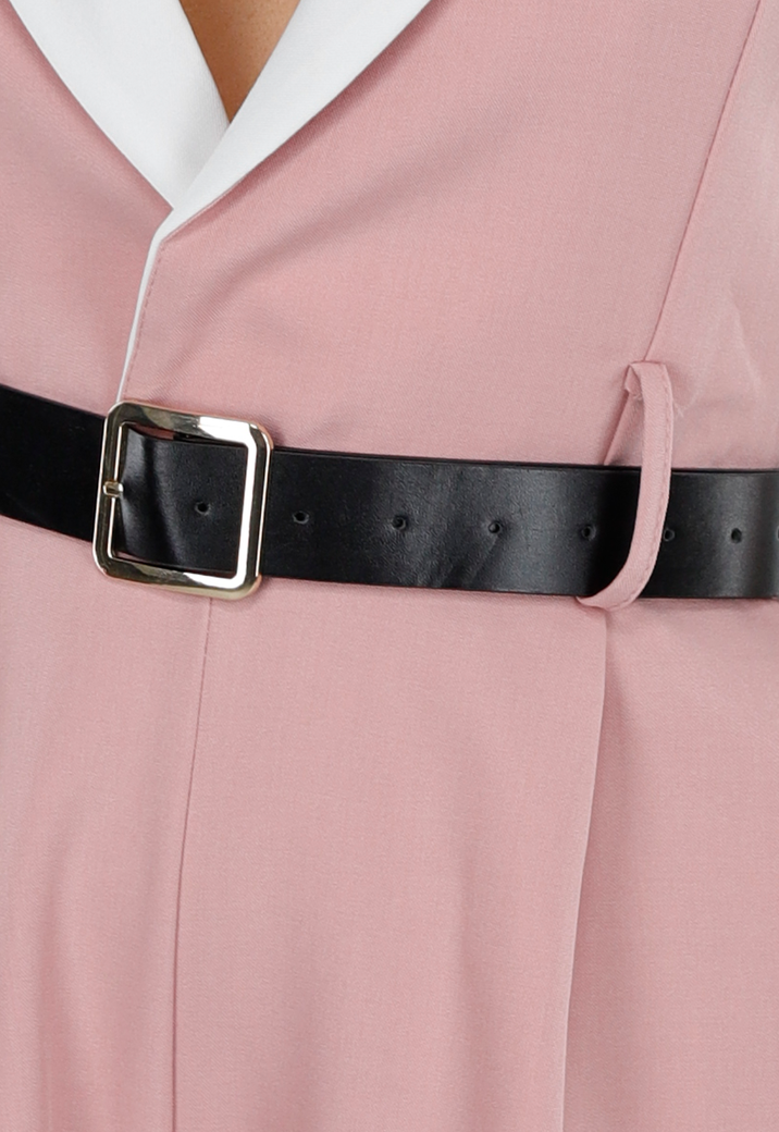Roze Mouwloze Playsuit met Colorblock Revers en Riem