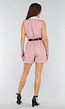 Roze Mouwloze Playsuit met Colorblock Revers en Riem