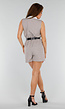Taupe Mouwloze Playsuit met Contrasterende Revers en Riem