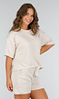 Beige Stretchset met Oversized Shirt en Shorts