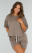 Taupe Stretchset met Oversized Shirt en Elastische Short