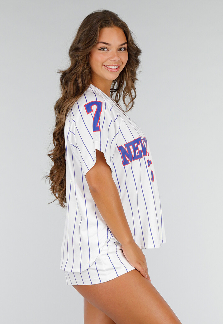 Wit Gestreept Stretchset met Sportprint en Knoopsluiting