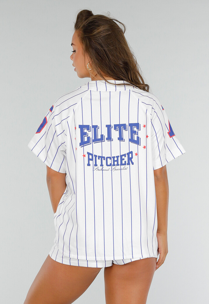 Wit Gestreept Stretchset met Sportprint en Knoopsluiting