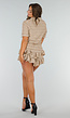 Beige Stretchset met Kraagshirt en Rucheskort