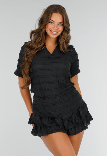 Two Piece Zwart met Ruches en V-hals