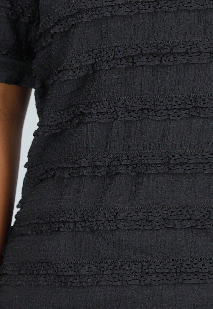 Zwarte Two Piece met Rucheskort en Stretch Kraagshirt