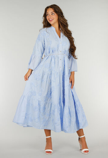 Lichtblauwe Maxi-Jurk met Borduursels