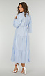 Lichtblauwe Katoenen Maxi-Jurk met Borduursels en Knopen