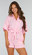 Lichtroze Katoenen Playsuit met Knoopsluiting en Tailleceintuur