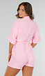 Lichtroze Katoenen Playsuit met Knoopsluiting en Tailleceintuur